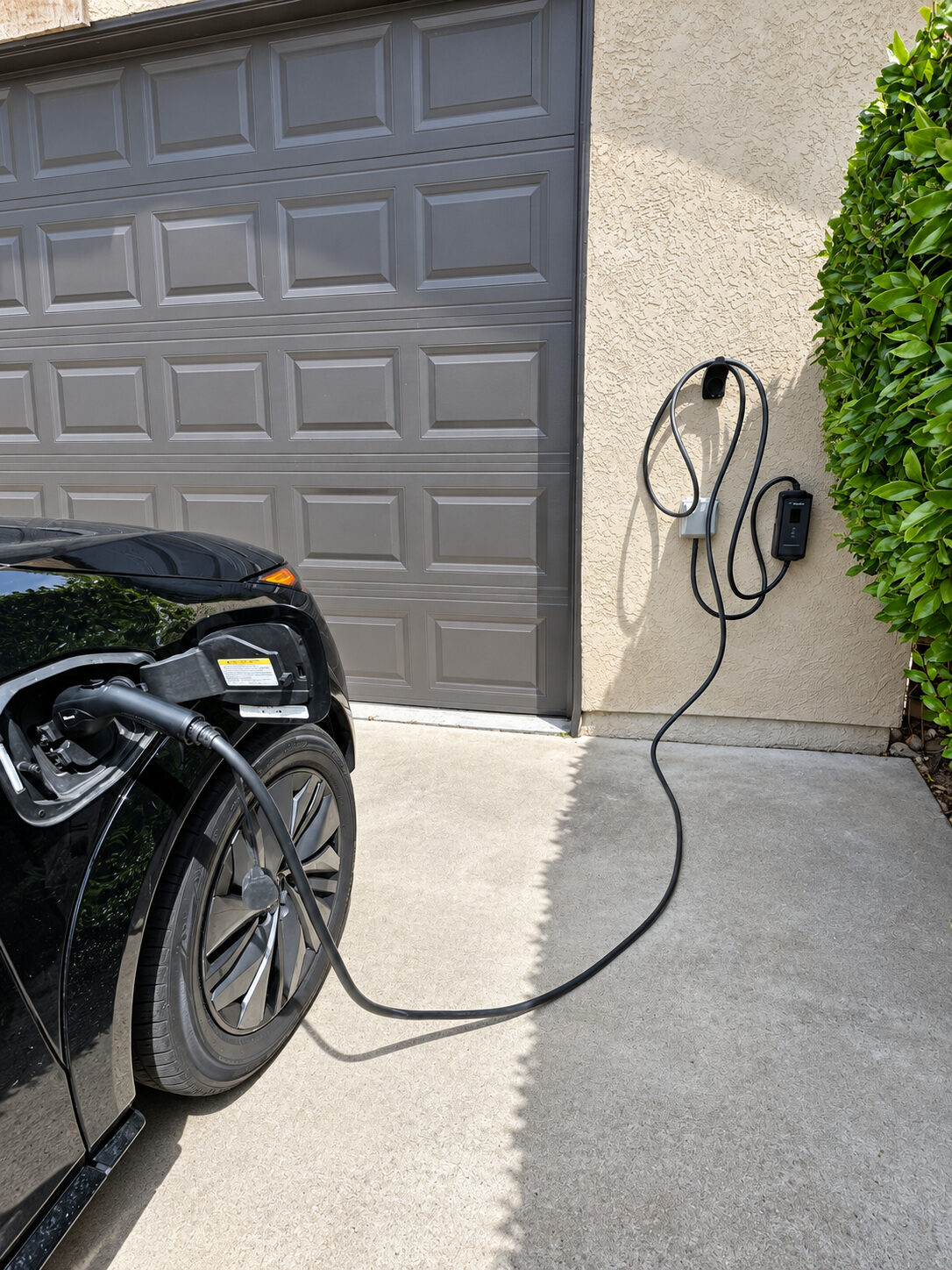 Electric vehicle plugged in and charging at a San Diego home